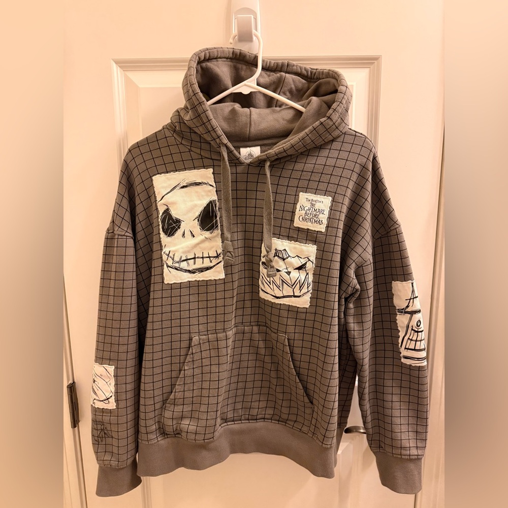 Disney Gray Checkered Hoodie with Nightmare Before Christmas Graphics